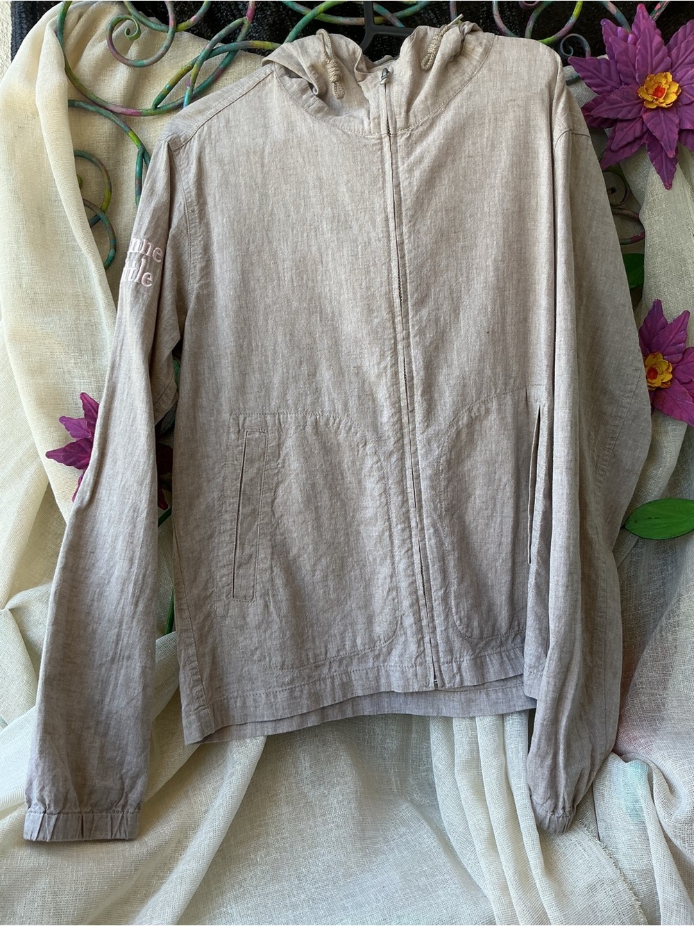 Light Taupe Hooded Zip Utility Jacket - Unbranded
